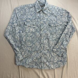 Liquid West Long Sleeve Pearl Snap Shirt Men’s XL Blue Western Casual Stylish